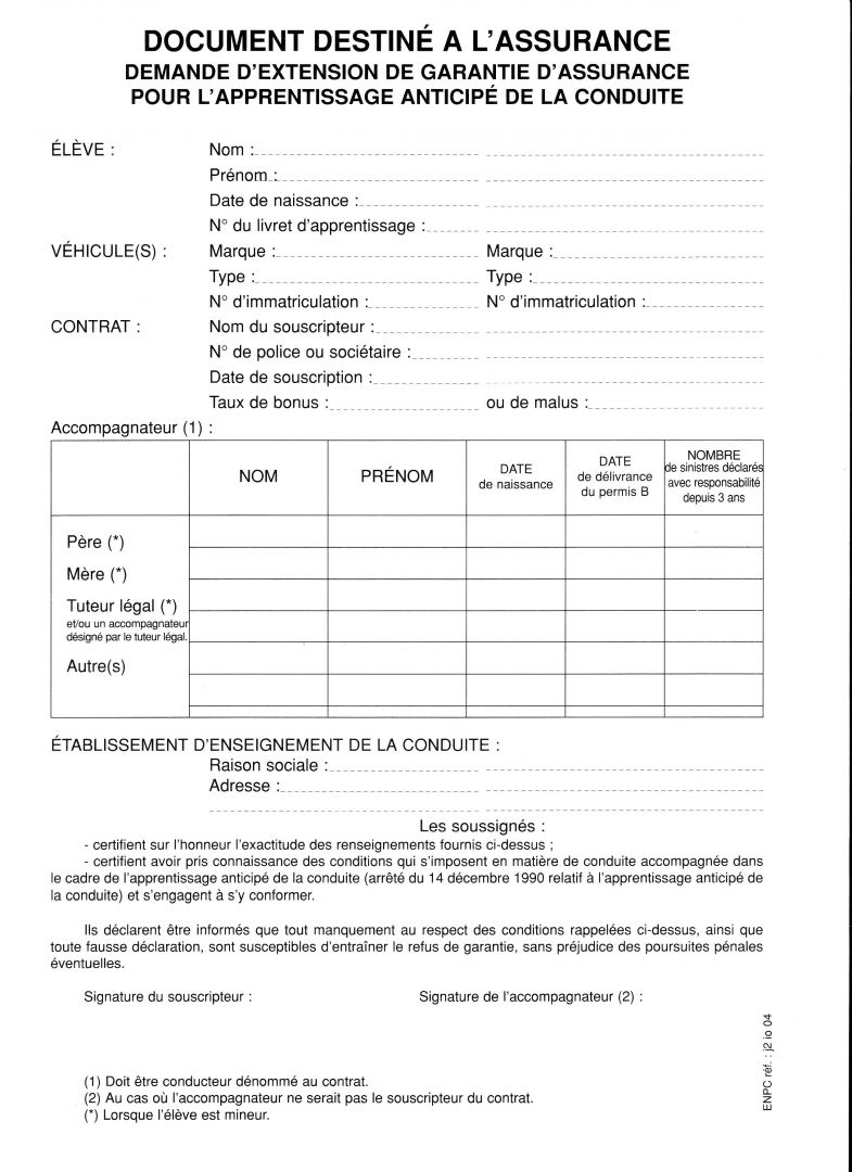 DEMANDE EXTENSION GARANTIE POUR AAC ET CONDUITE SUPERVISEE